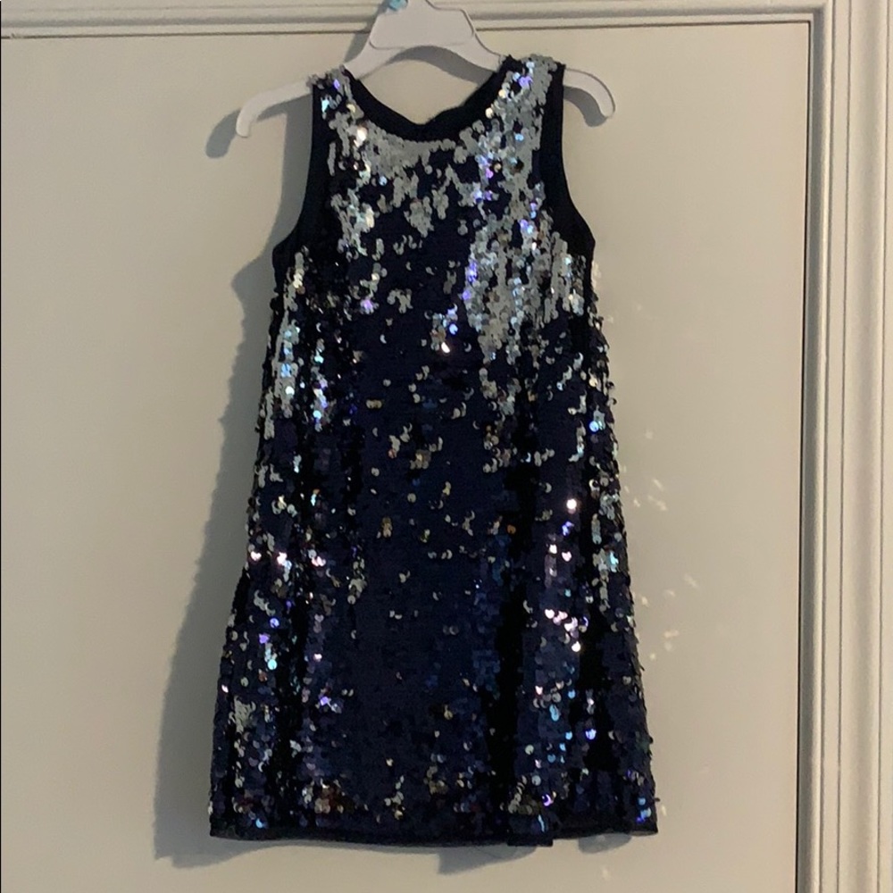 Navy and silver sequin dress